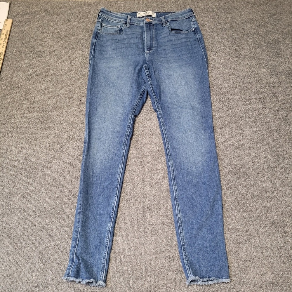 Hollister Jeans Womens Size11R Blue Curvy High-Rise Super Skinny Raw Hem Stretch